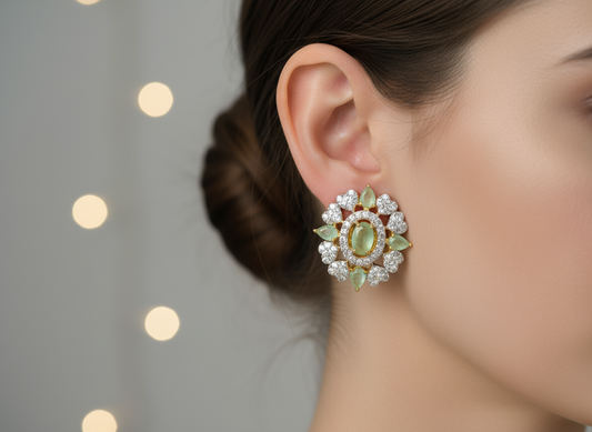 Elegant Green Cubic Zirconia Earrings – Festiv Collection
