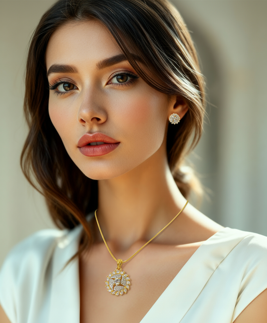 Exquisite Golden Cubic Zirconia Pendant Set