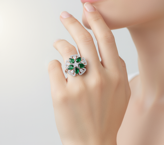 Elegant Green Cubic Zirconia Silver Ring