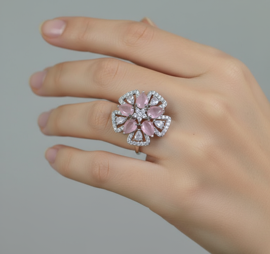 Elegant Pink Cubic Zirconia Silver Ring