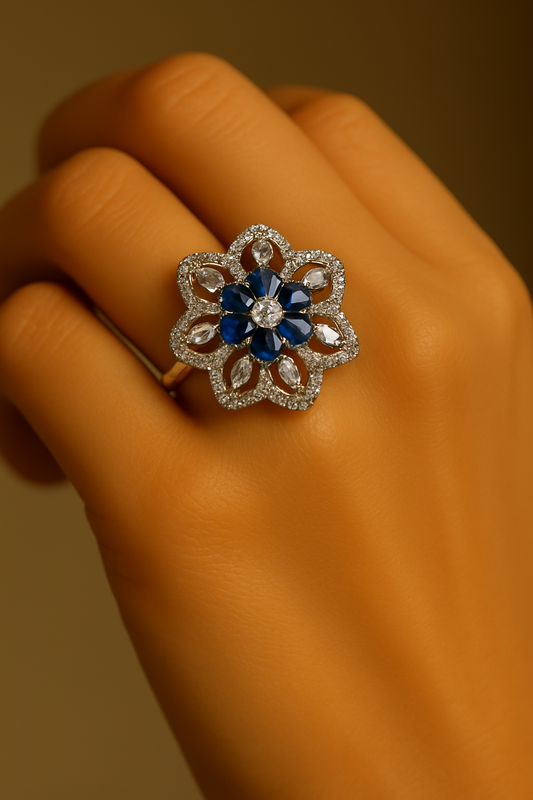 Elegant Blue Cubic Zirconia Silver Ring