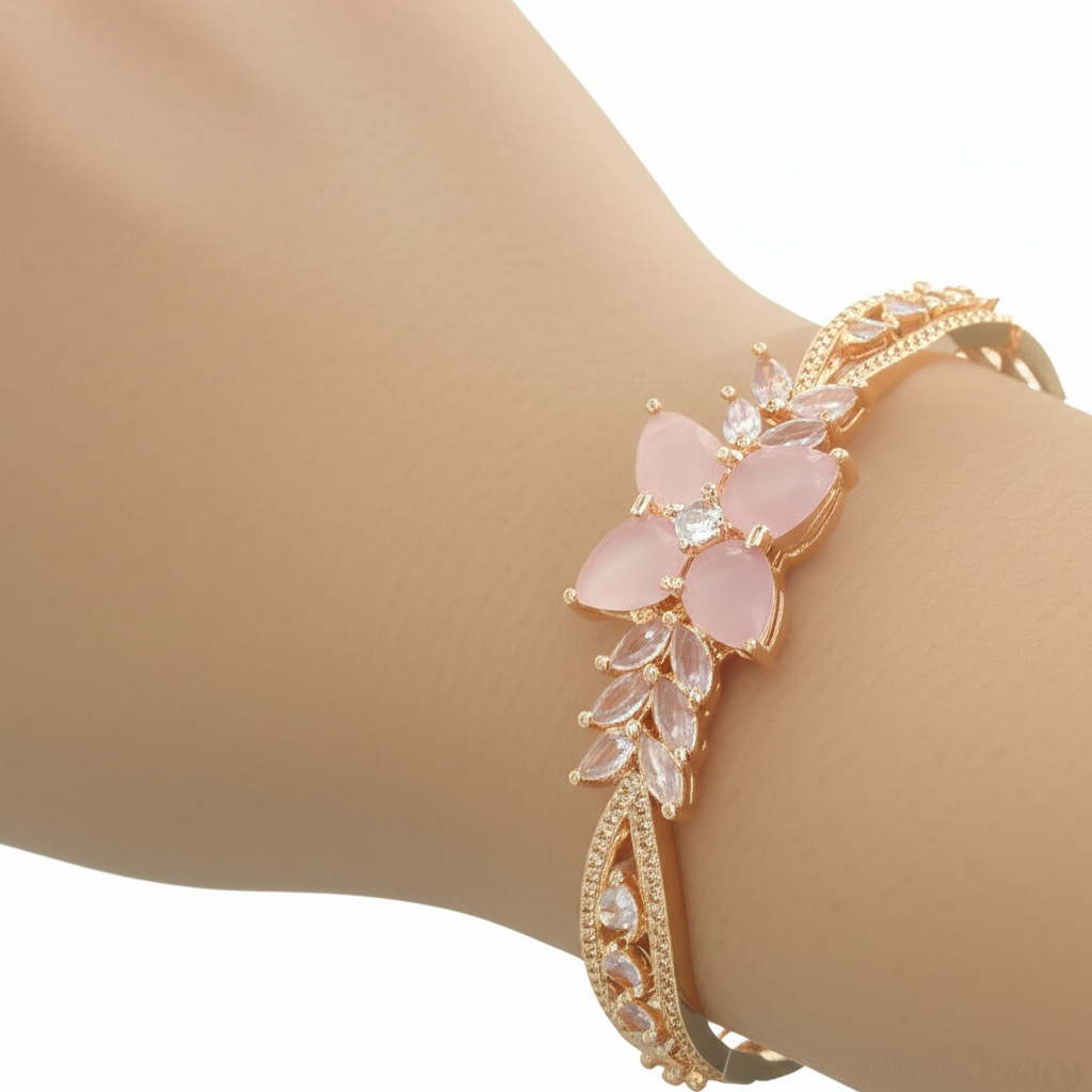 Exquisite Rose Gold Pink Cubic Zirconia Bracelet – Wedding Collection