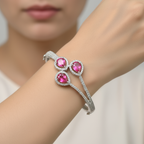 Elegant Silver Bracelet with Red Stones & Cubic Zirconia – Wedding & Party Collection