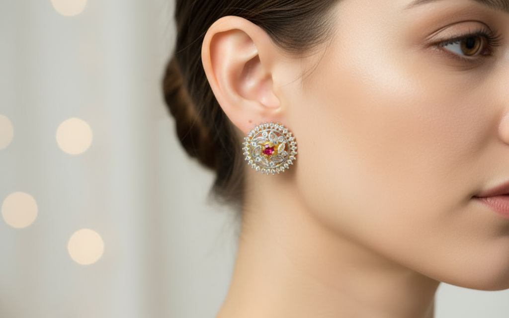 Exquisite Golden Red Cubic Zirconia Earrings – Wedding Collection