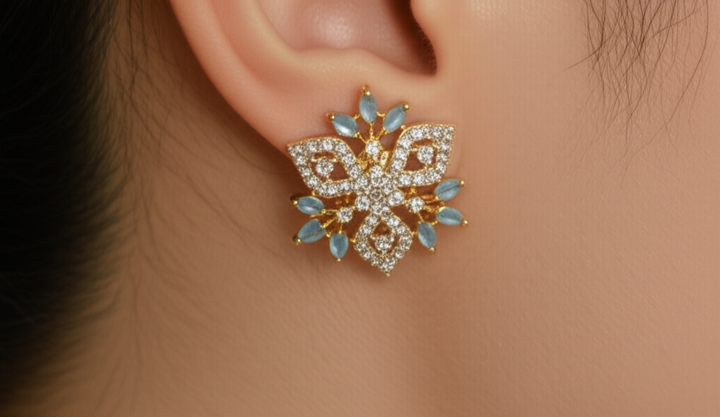 Exquisite Golden Petal Flora Cubic Zirconia Earrings
