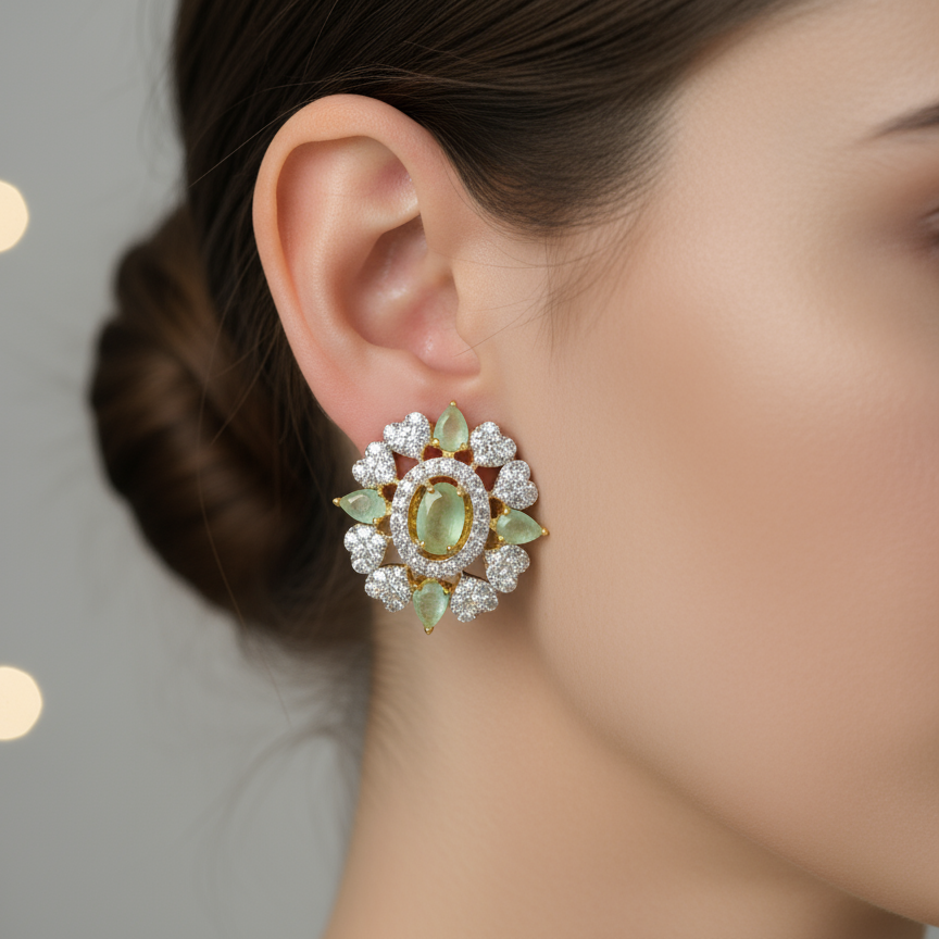 Elegant Green Cubic Zirconia Earrings – Festiv Collection