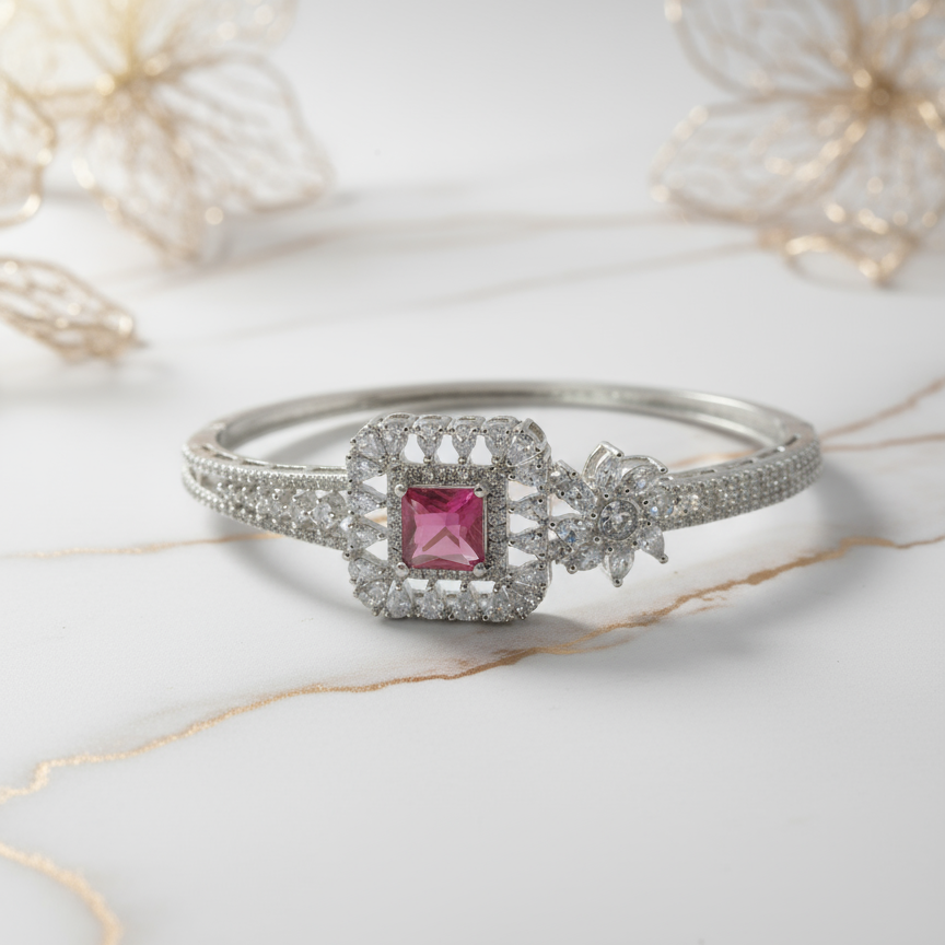 Exclusive Silver Bracelet with Pink Cubic Zirconia Stone