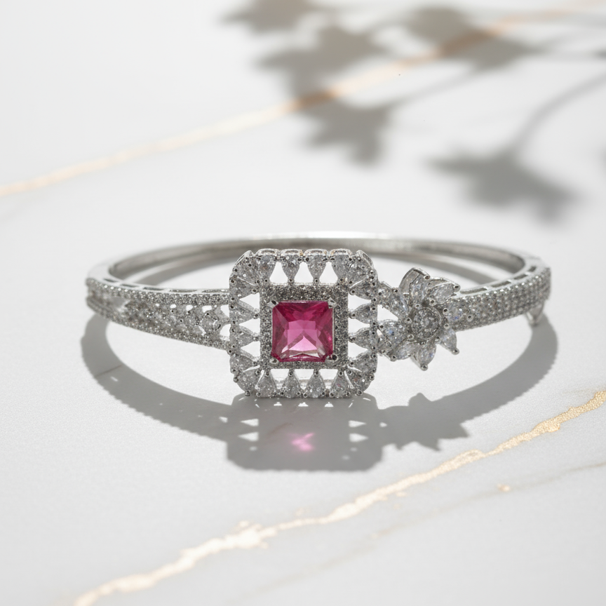Exclusive Silver Bracelet with Pink Cubic Zirconia Stone