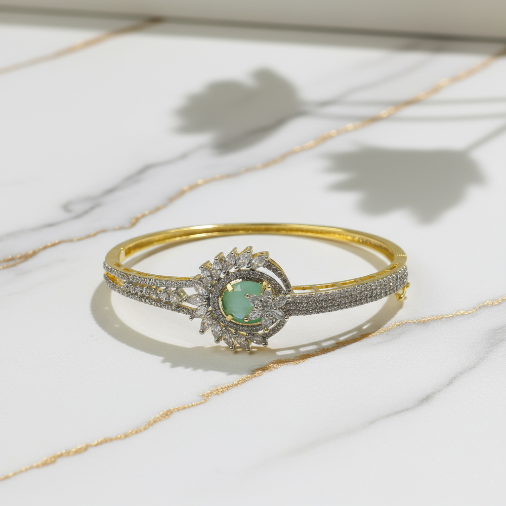 Exquisite Green Stone Dual-Tone Kada – Elegant Party & Festive Wear