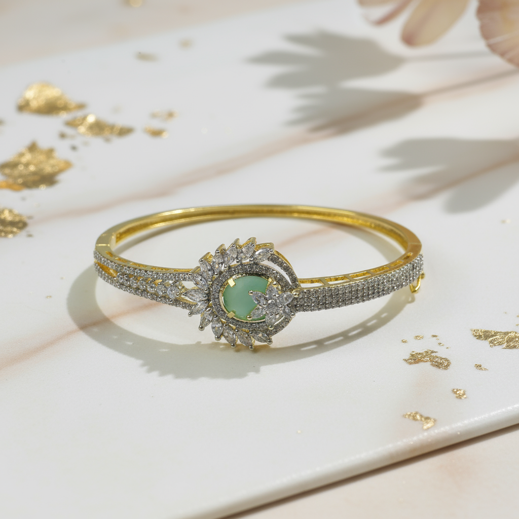 Exquisite Green Stone Dual-Tone Kada – Elegant Party & Festive Wear