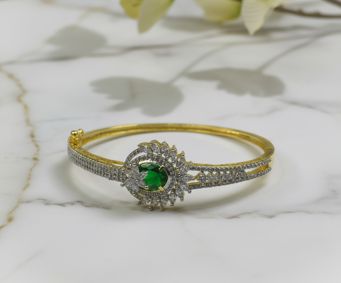 Exquisite Green Stone Cubic Zirconia Kada – Wedding & Party Collection