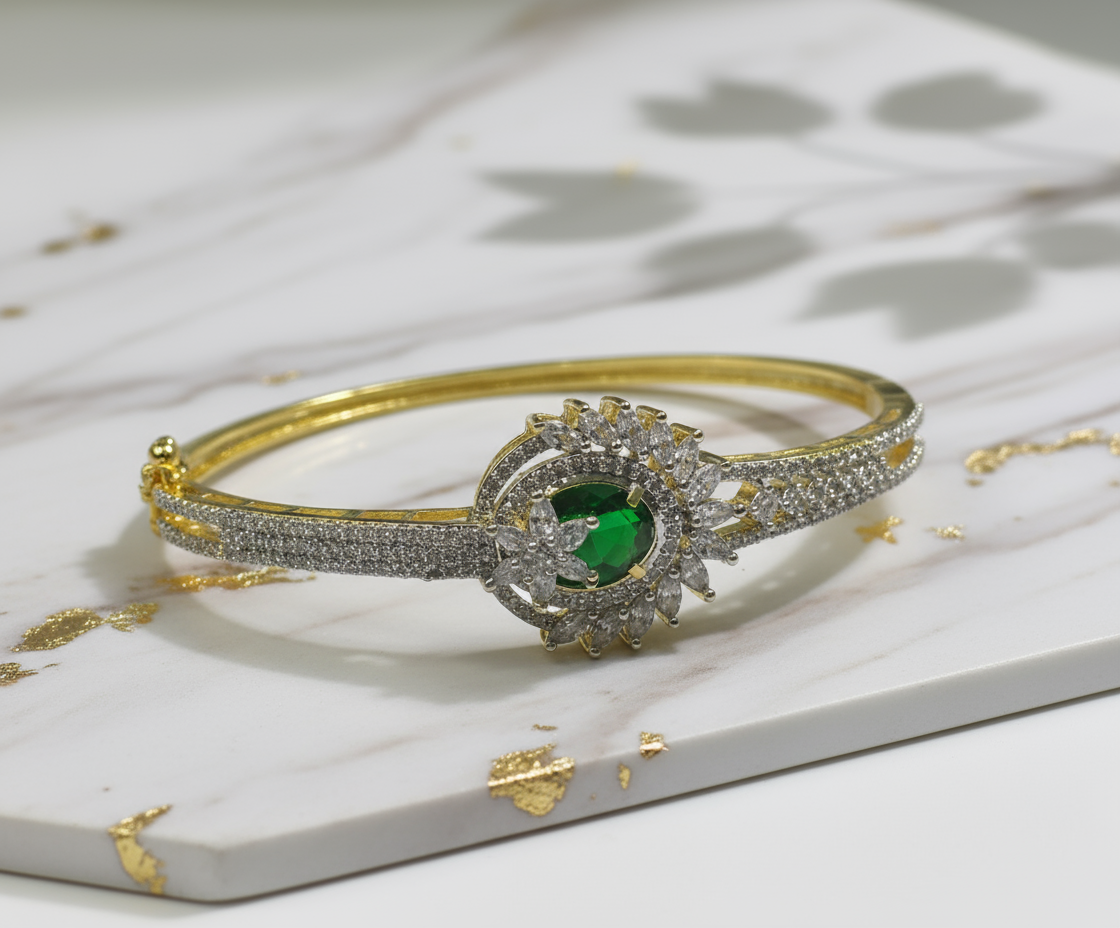 Exquisite Green Stone Cubic Zirconia Kada – Wedding & Party Collection
