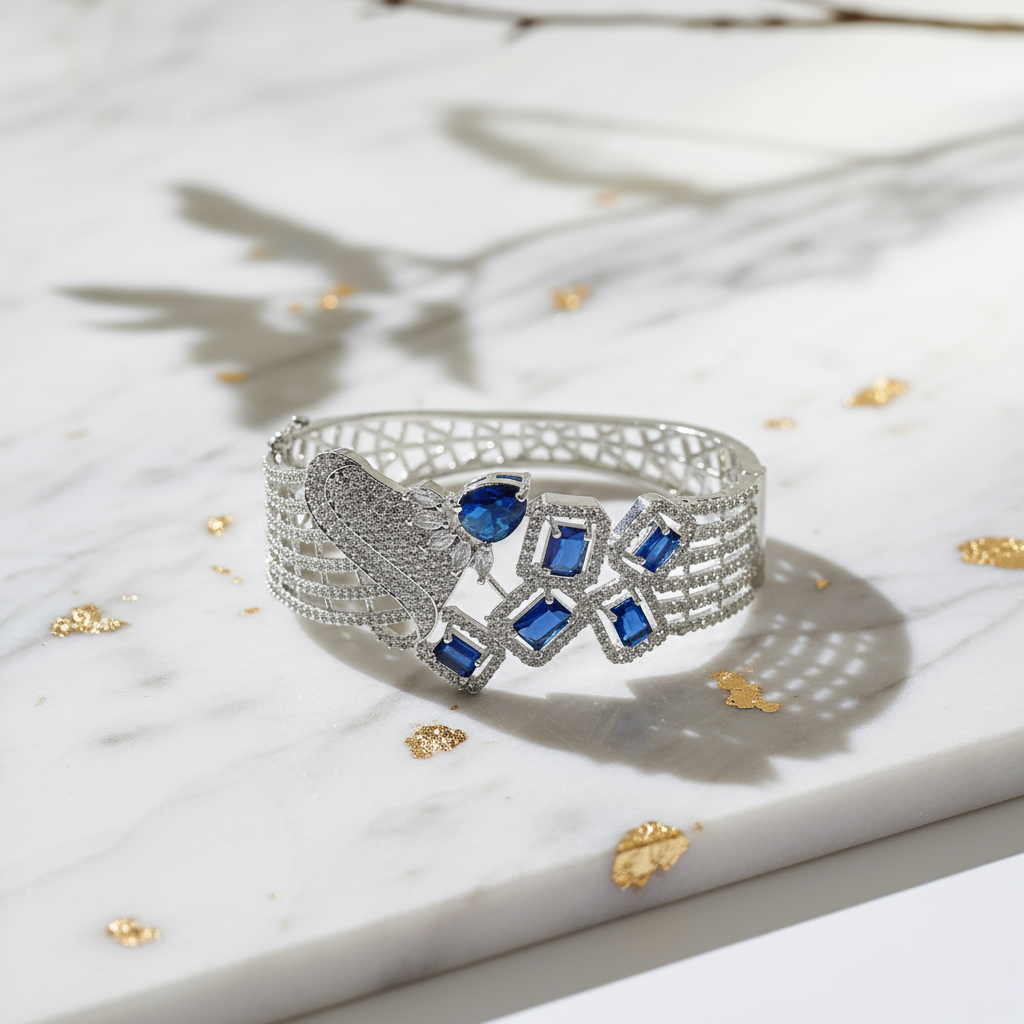 Elegant Silver Blue Cubic Zirconia Bracelet – Party & Festive Collection