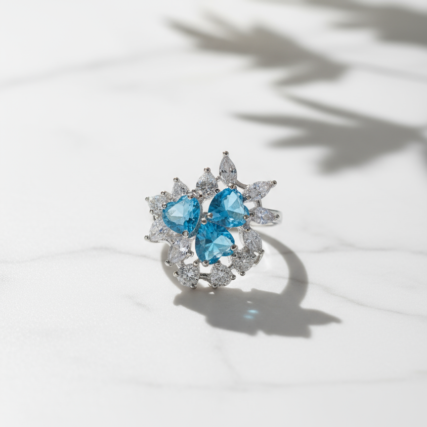 Classic Blue Cubic Zirconia Silver Ring