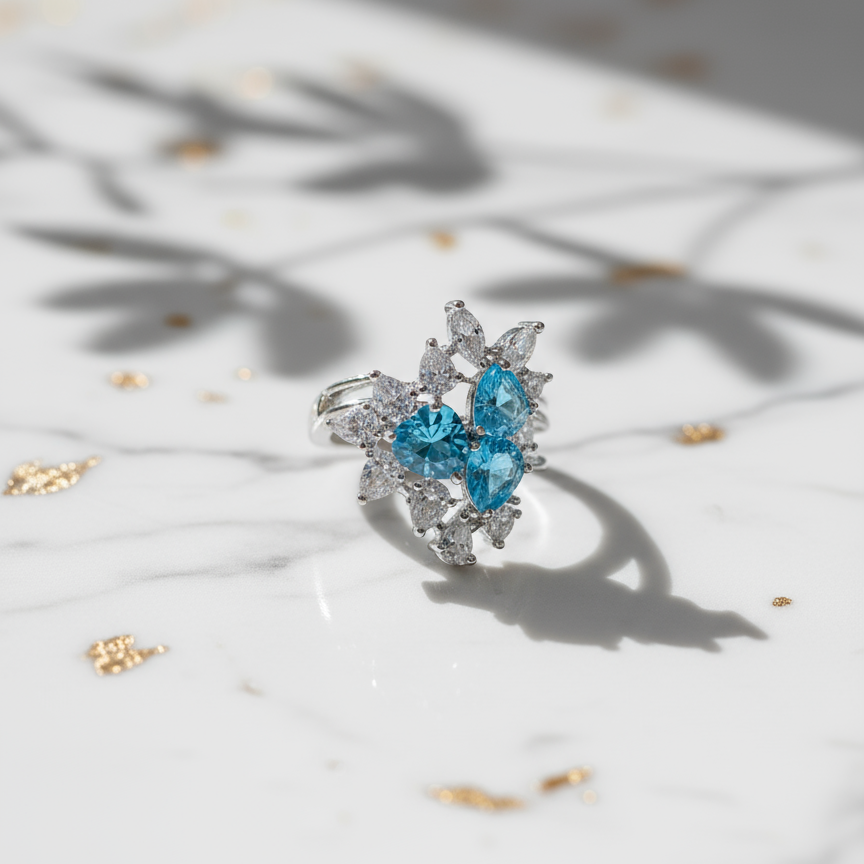 Classic Blue Cubic Zirconia Silver Ring