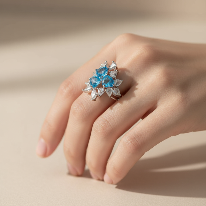 Classic Blue Cubic Zirconia Silver Ring