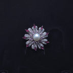 Elegant Pearl & Pink Crystal Flower Brooch | بروش زهرة لؤلؤ وكريستال أنيق