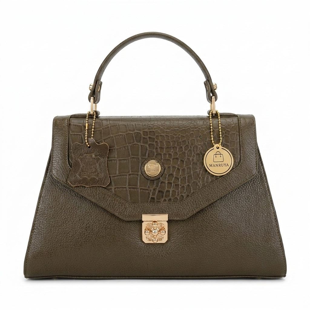 Manruya Brown Croc Texture Handbag | حقيبة مانرويا البنية بنقشة التمساح
