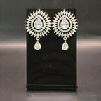 Luxury Diamond White CZ Sunburst Halo Drop Earrings – Elegant TearDrop Danglers | أقراط زركون ألماسية