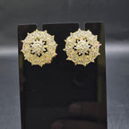 Gold Plated Two-Tone CZ Mandala Stud Earrings – Luxury Two-Tone Statement Tops | أقراط زركون دائرية فاخرة