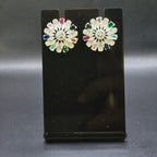 Silver Plated Multi-Color CZ Kaleidoscope Stud Earrings – Luxury Floral Mosaic Statement Tops | أقراط زركون ملونة فاخرة
