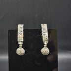 Silver Rhodium CZ Baguette Hoop Drop Ball Earrings – Luxury Disco Orb Danglers | أقراط زركون دائرية متدلية