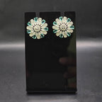 Silver Rhodium Mint Green CZ Sunburst Stud Earrings – Luxury Round Sunflower Tops | أقراط زركون دائرية خضراء