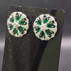 Manruya Premium Silver-Plated Mint Green CZ Floral Stud Earrings – Luxury Wheel Statement Tops | أقراط زركون خضراء فاخرة