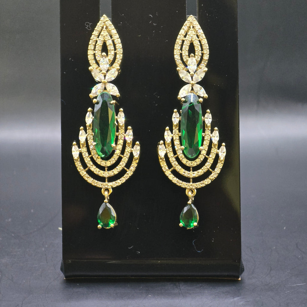 Manruya Antique Emerald Chandelier Earrings in Victorian Gold - أقراط زمرّد فيكتورية