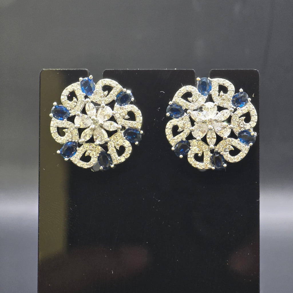 Manruya Sapphire Blue Floral Mandala Stud Earrings - أقراط الماندالا الزرقاء