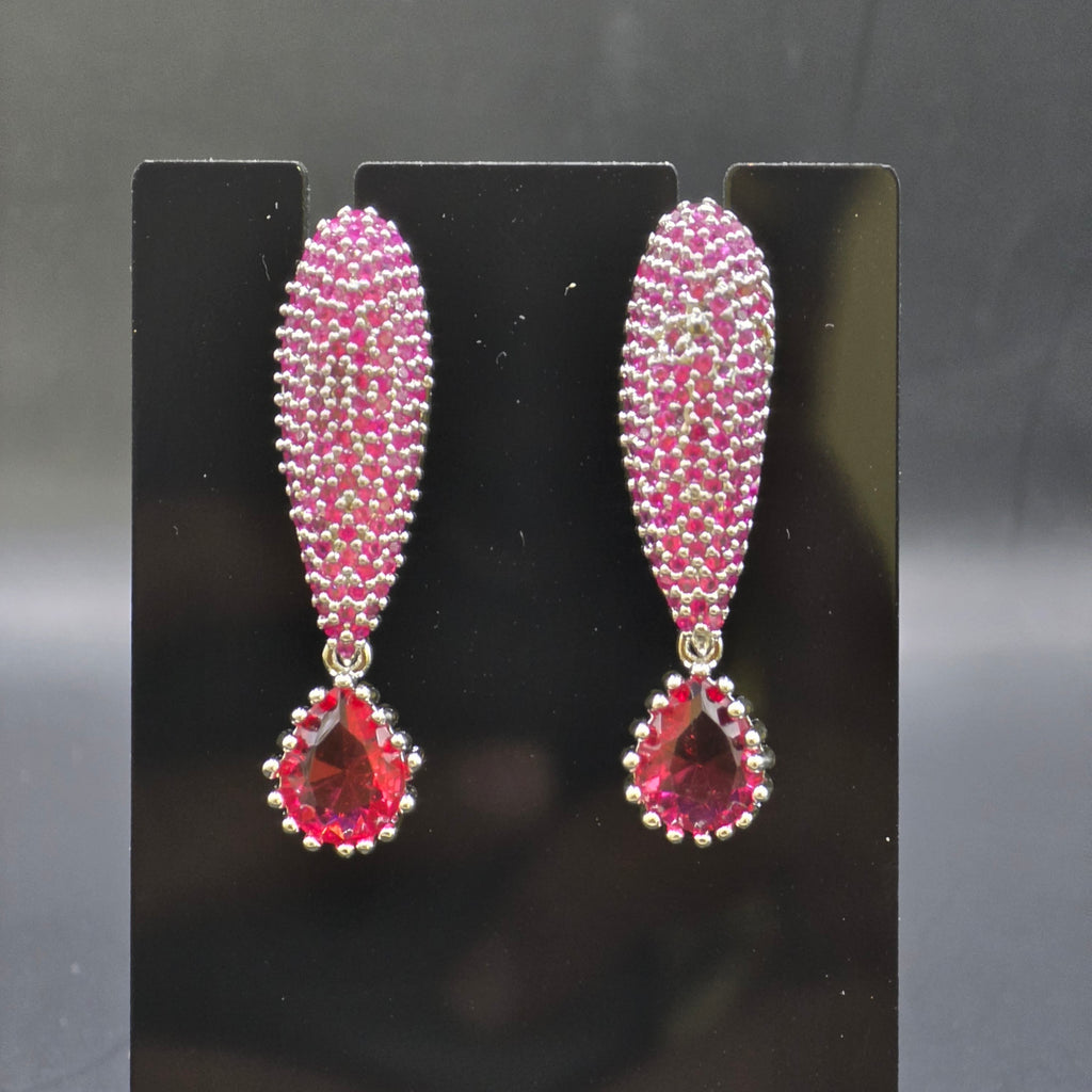 Manruya Pink Ruby Pavé Teardrop Drop Earrings - أقراط الياقوت الوردي الفاخرة