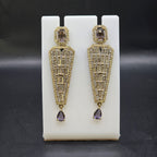 Manruya Antique Gold Amethyst & Baguette Drop Earrings - أقراط الأرجوان الفاخرة