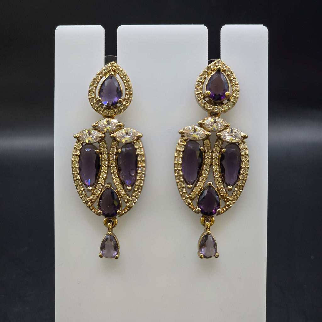 Manruya Antique Amethyst Marquise Drop Earrings in Victorian Gold - أقراط الأرجوان الفيكتورية