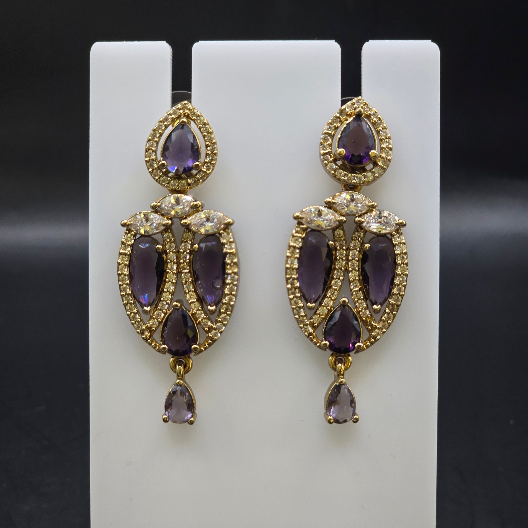 Manruya Antique Amethyst Marquise Drop Earrings in Victorian Gold - أقراط الأرجوان الفيكتورية