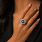 Silver Blue Floral Statement Ring for Women | خاتم فضي فاخر بحجر أزرق