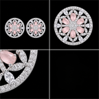 Silver Rhodium Pink Rose Quartz CZ Mandala Stud Earrings – Luxury Round Wheel Tops | أقراط زركون دائرية وردية