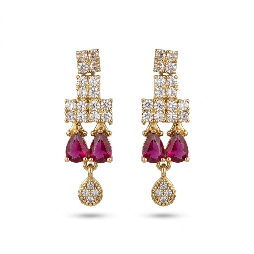 Victorian Ruby Drop Necklace & Earring Set for Women | طقم عقد وأقراط فيكتوري فاخر بحجر روبي للنساء