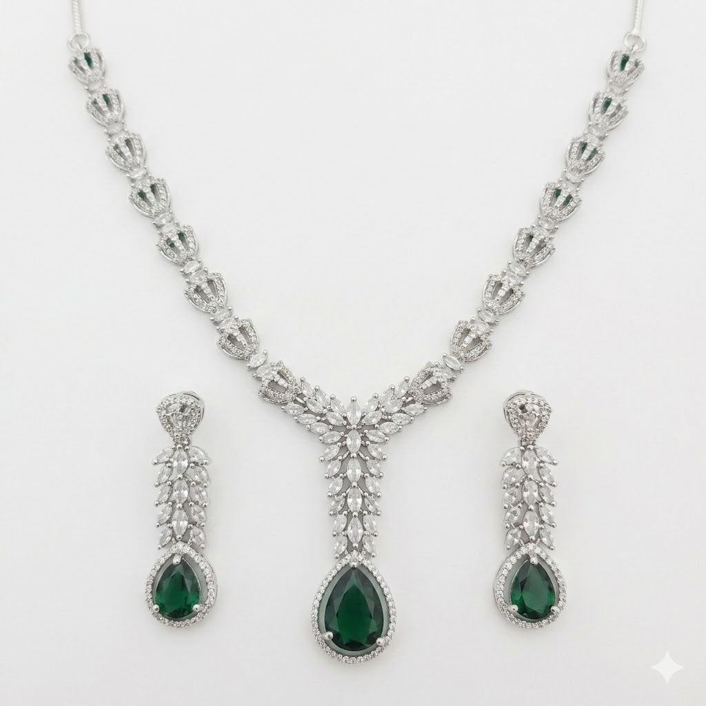 Luxury Crystal Drop Necklace & Earring Set for Women | طقم عقد وأقراط فاخر للنساء