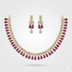 Victorian Ruby Drop Necklace & Earring Set for Women | طقم عقد وأقراط فيكتوري فاخر بحجر روبي للنساء