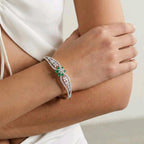 Elegant Emerald Floral Silver Bracelet | سوار فضي بزهور الزمرد الأنيق