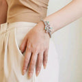 Pastel Bloom Duo-Tone Silver Bracelet | سوار براعم الباستيل الفضي بالأحجار الوردية والنعناعية