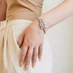 Pastel Bloom Duo-Tone Silver Bracelet | سوار براعم الباستيل الفضي بالأحجار الوردية والنعناعية