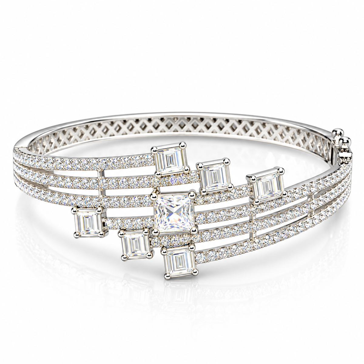 Silver-Tone Multi-Row Geometric Bangle Bracelet | سوار هندسي متعدد الصفوف بلون فضي
