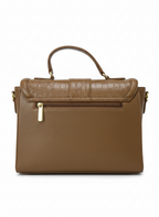 Dark Tan Flap Croc Structured Handbag