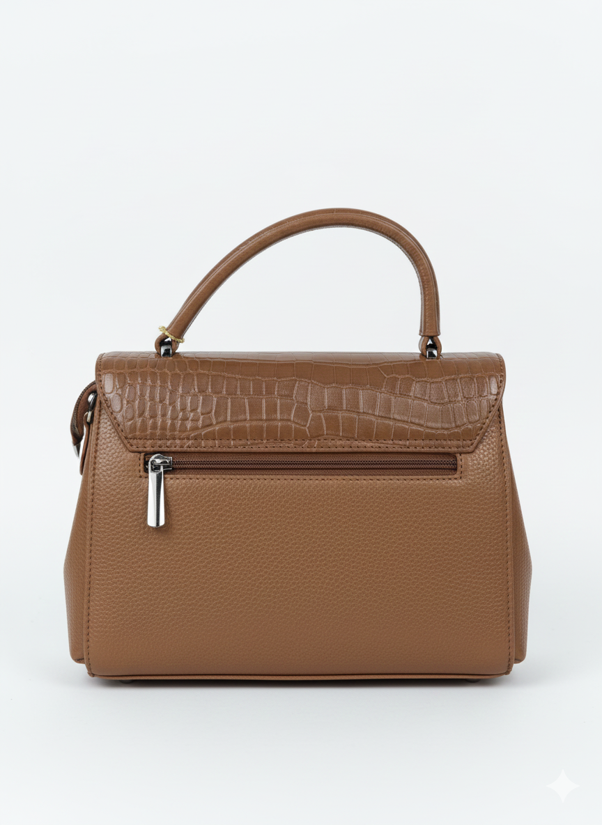 Brown Flap Push-Lock Handbag