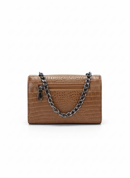 Chic Brown Croc-Embossed Chain Crossbody | حقيبة كروس بودي بنية بنقشة جلد التمساح
