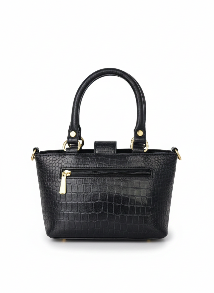 Black Flap Small Croc Handbag – Luxury Mini Tote