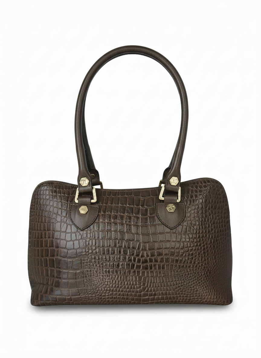 Brown Croc Full Zip Bunny Handbag – Premium Tote