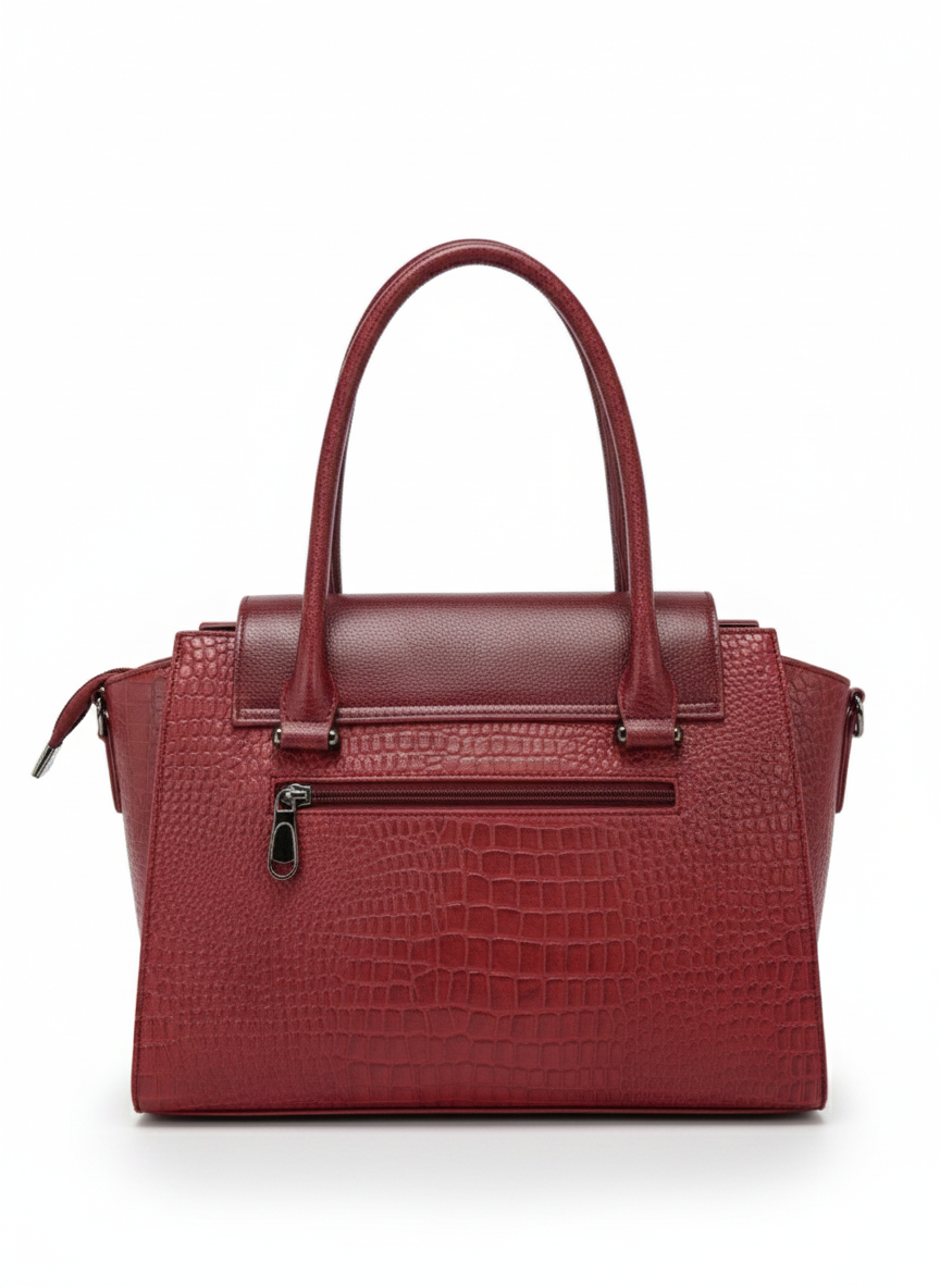 Maroon Full Croc Flap Handbag