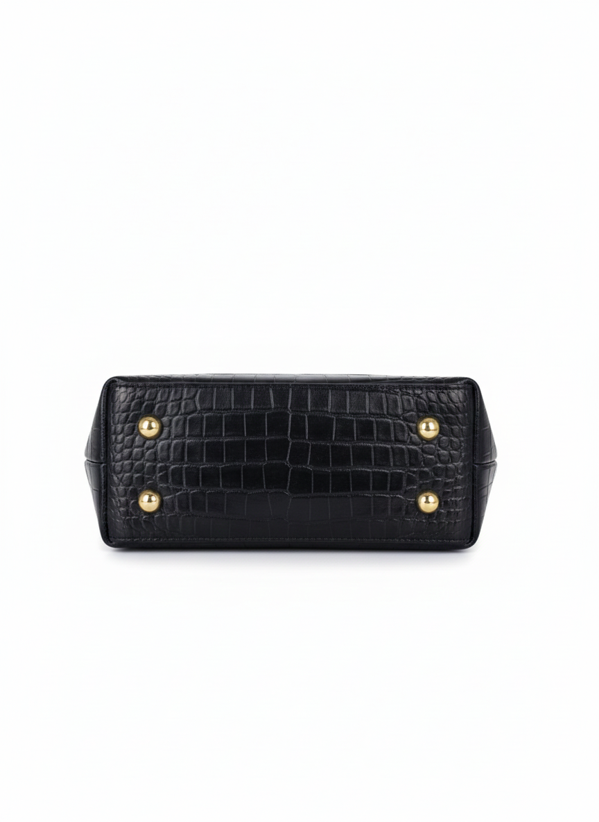 Black Flap Small Croc Handbag – Luxury Mini Tote